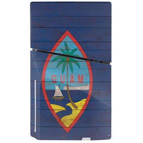 Guam Flag Dark Wood PS5 Slim Disk Console Skin